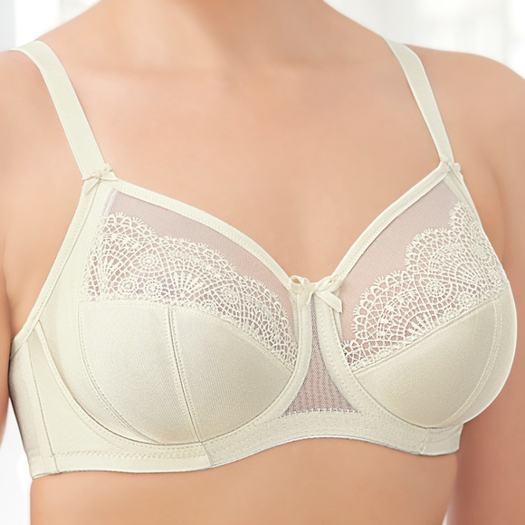 Glamorise 38D WONDERWIRE Bra Satin & Lace UNDERWIRE (FLEXI SIDE BONES) Ivory NEW - Picture 6 of 16